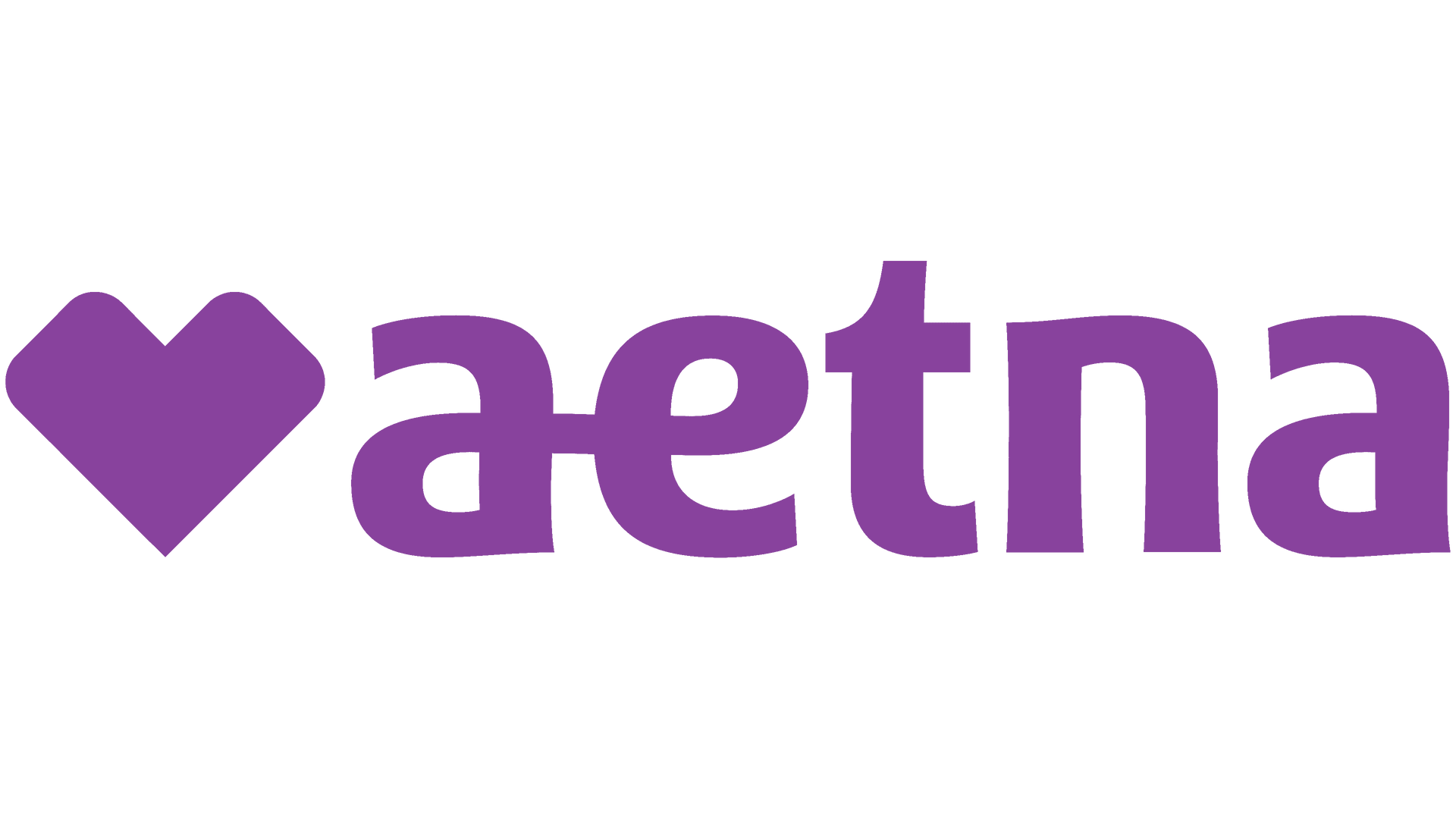 The aetna logo is purple with a heart in the middle.