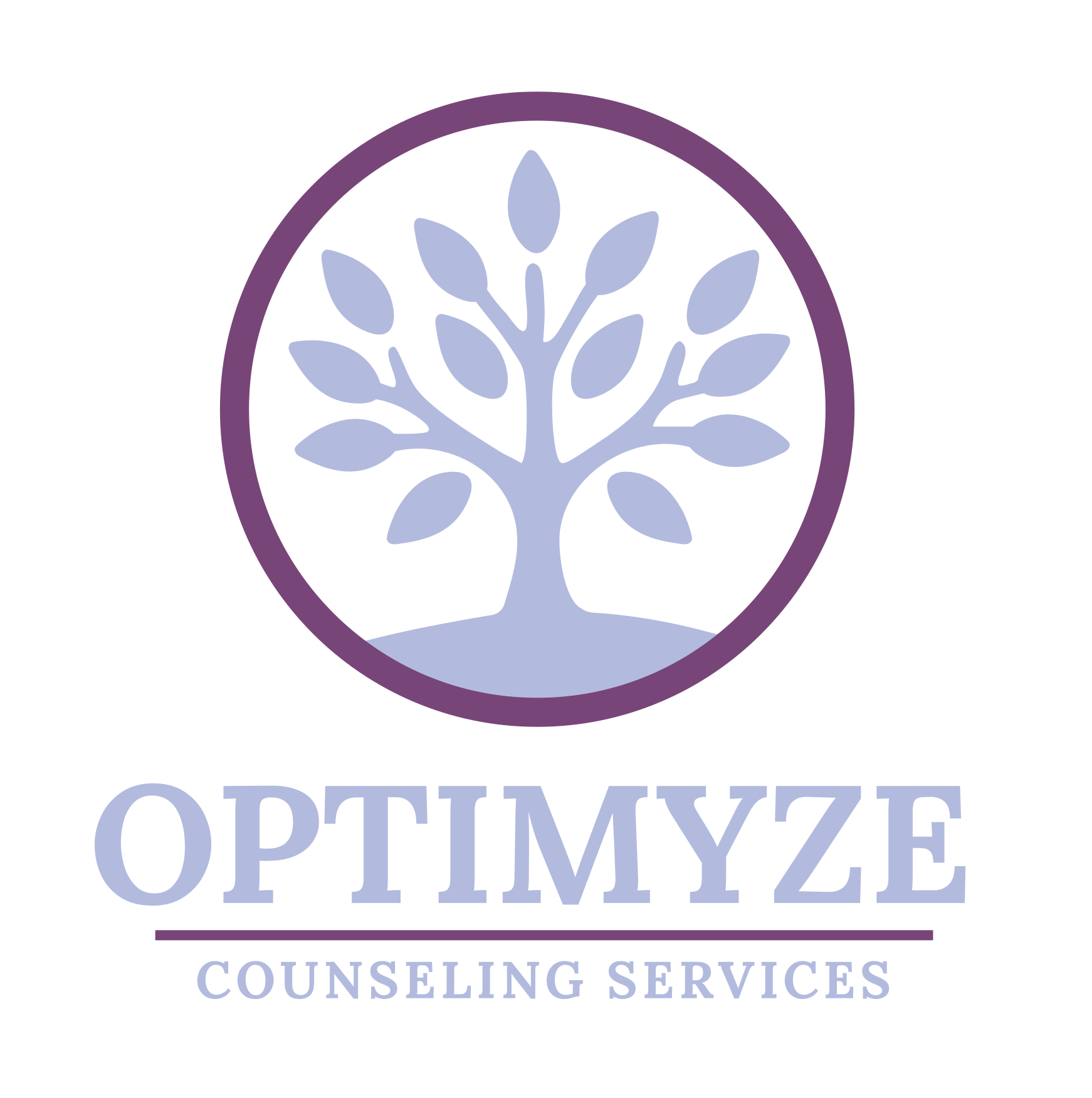 The logo for optimyze counseling services has a tree in a circle.