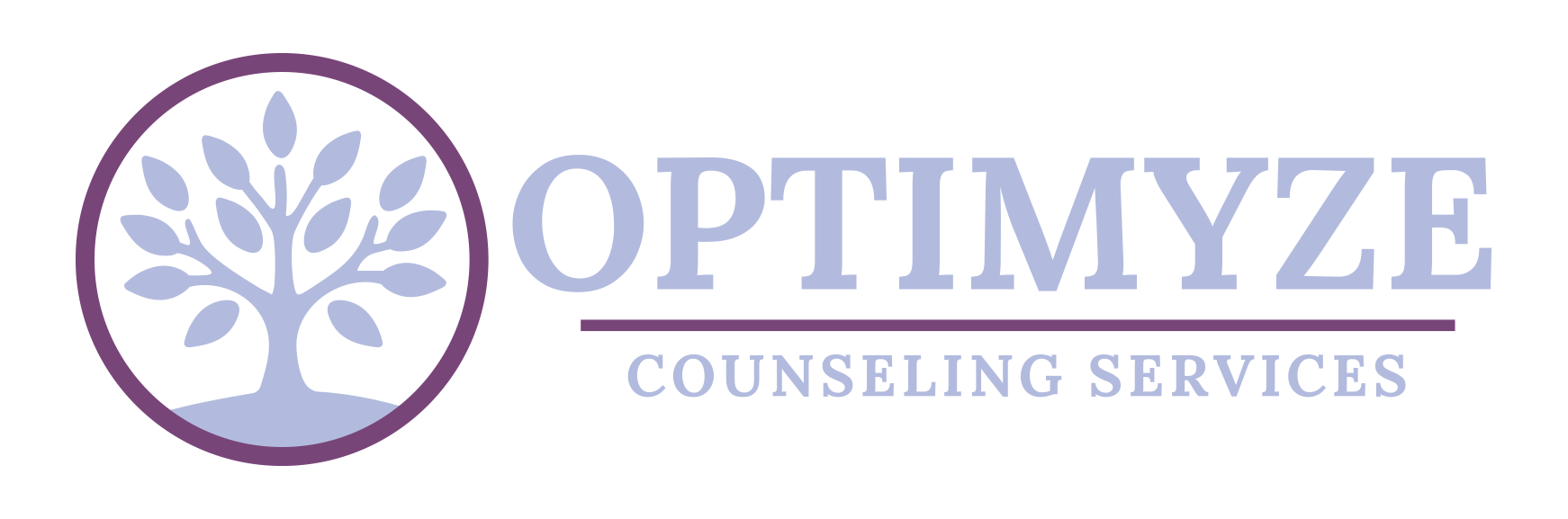 The logo for optimyze counseling services has a tree in a circle.