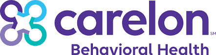 The logo for carelon behavioral health is purple and blue.