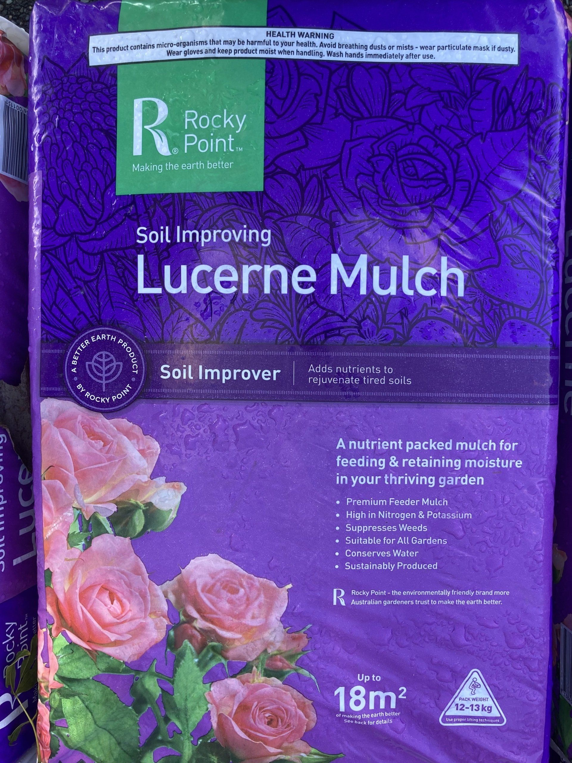 A bag of Lucerne Mulch soil improver.