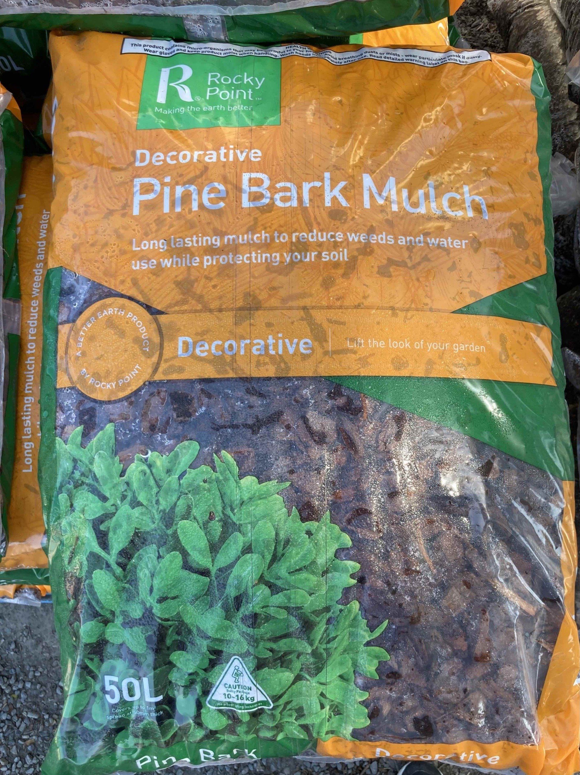 A bag of decorative pine bark mulch.