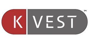A red and gray logo for a company called k vest