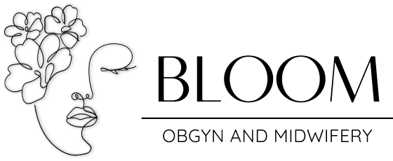 Line drawing of a woman's face with floral headpiece; text