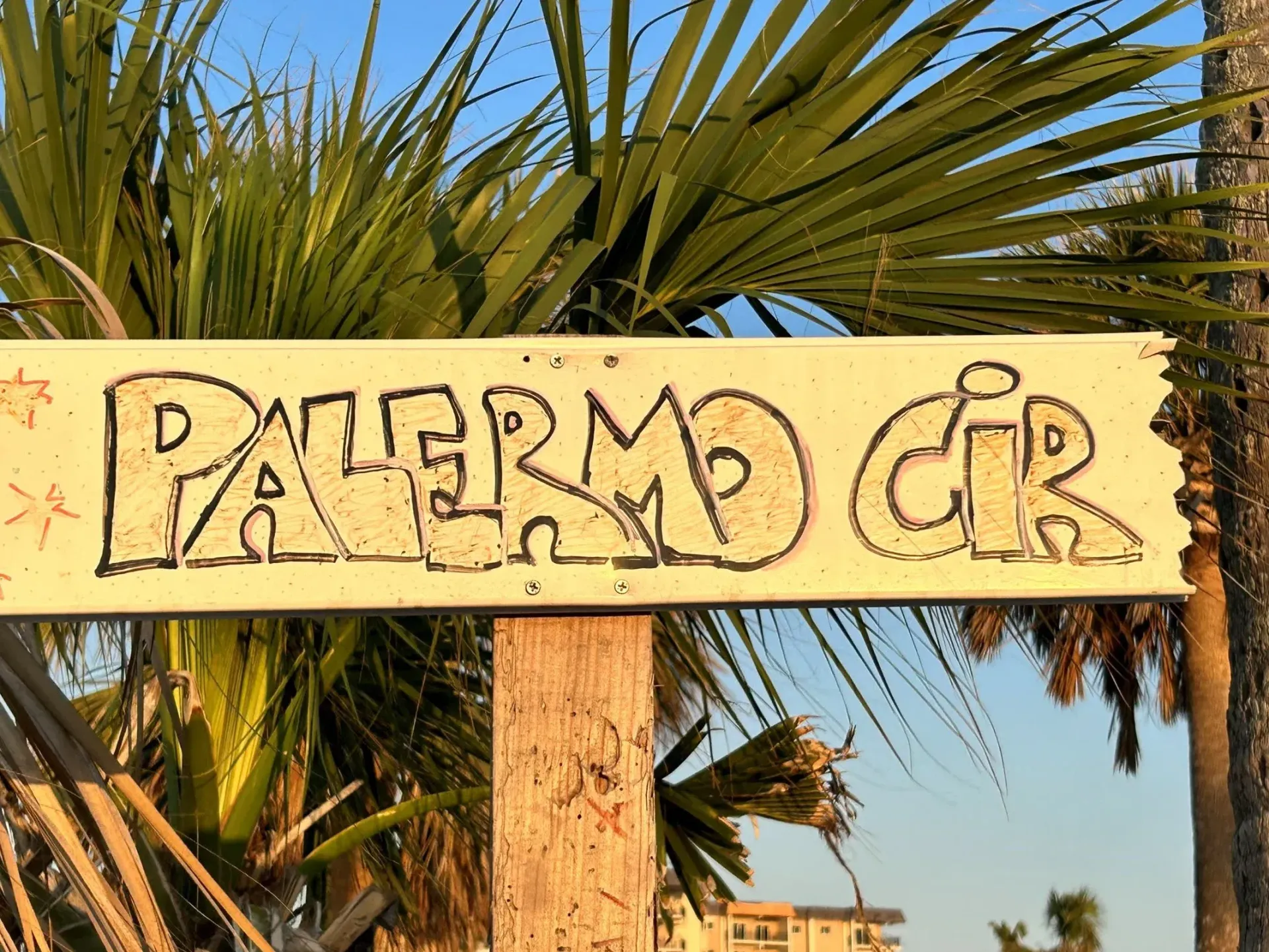 A sign that has the word palermo on it