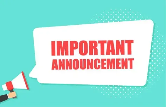 A person is holding a megaphone with a speech bubble that says important announcement.