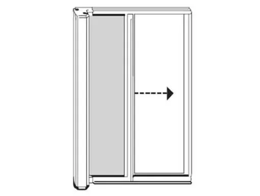 Schema di una porta scorrevole, con un pannello aperto verso destra.