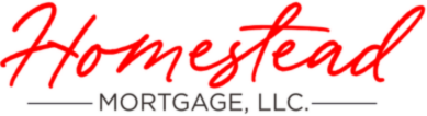 The logo for homestead mortgage llc is red and white.