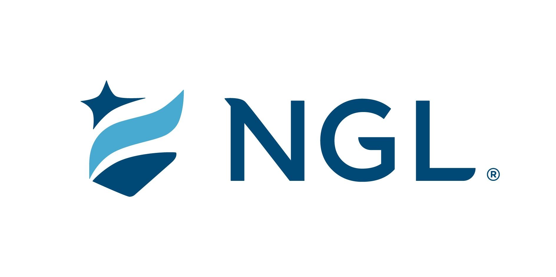 NGL logo: a blue shield shape with wavy lines and a star, with 