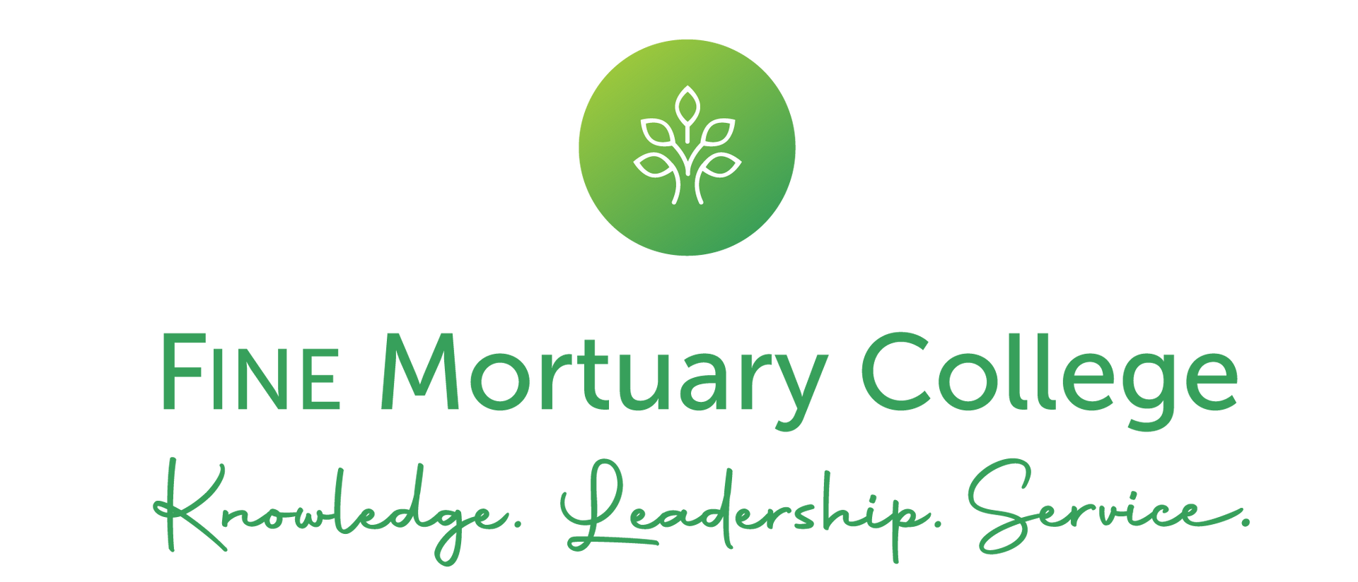 Logo of FINE Mortuary College with a green circular emblem and the words 