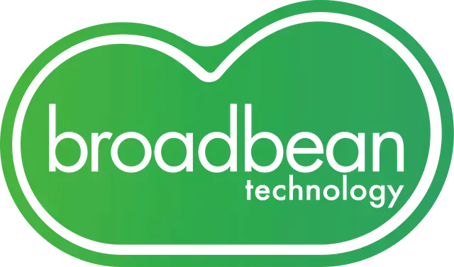 Logo for Broadbean Technology; green bean-shaped graphic with 