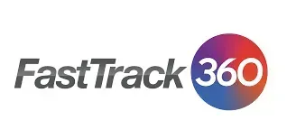 FastTrack 360 logo: Grey text, a colorful circle with the number 360 in white.