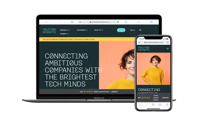 Laptop and phone showing website with text