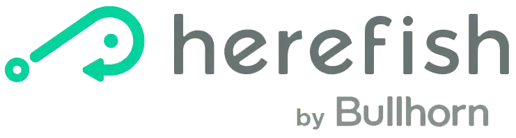 Herefish logo with a turquoise fishing hook icon and the text