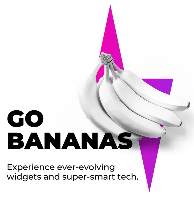 White bananas with a purple lightning bolt graphic; text reads 