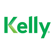 Kelly logo: green text with stylized 'K' featuring a light green/yellow geometric design.