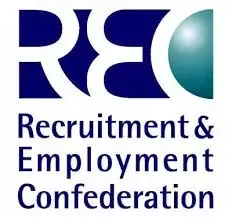 REC logo with white letters on a dark blue background and green sphere, text