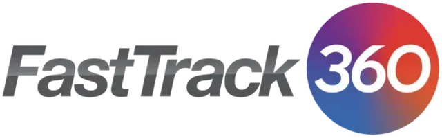 FastTrack360 logo with gray text and a colorful gradient circle.