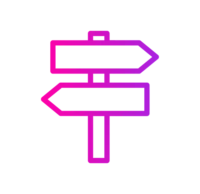 Signpost with two blank arrows, gradient pink to purple.