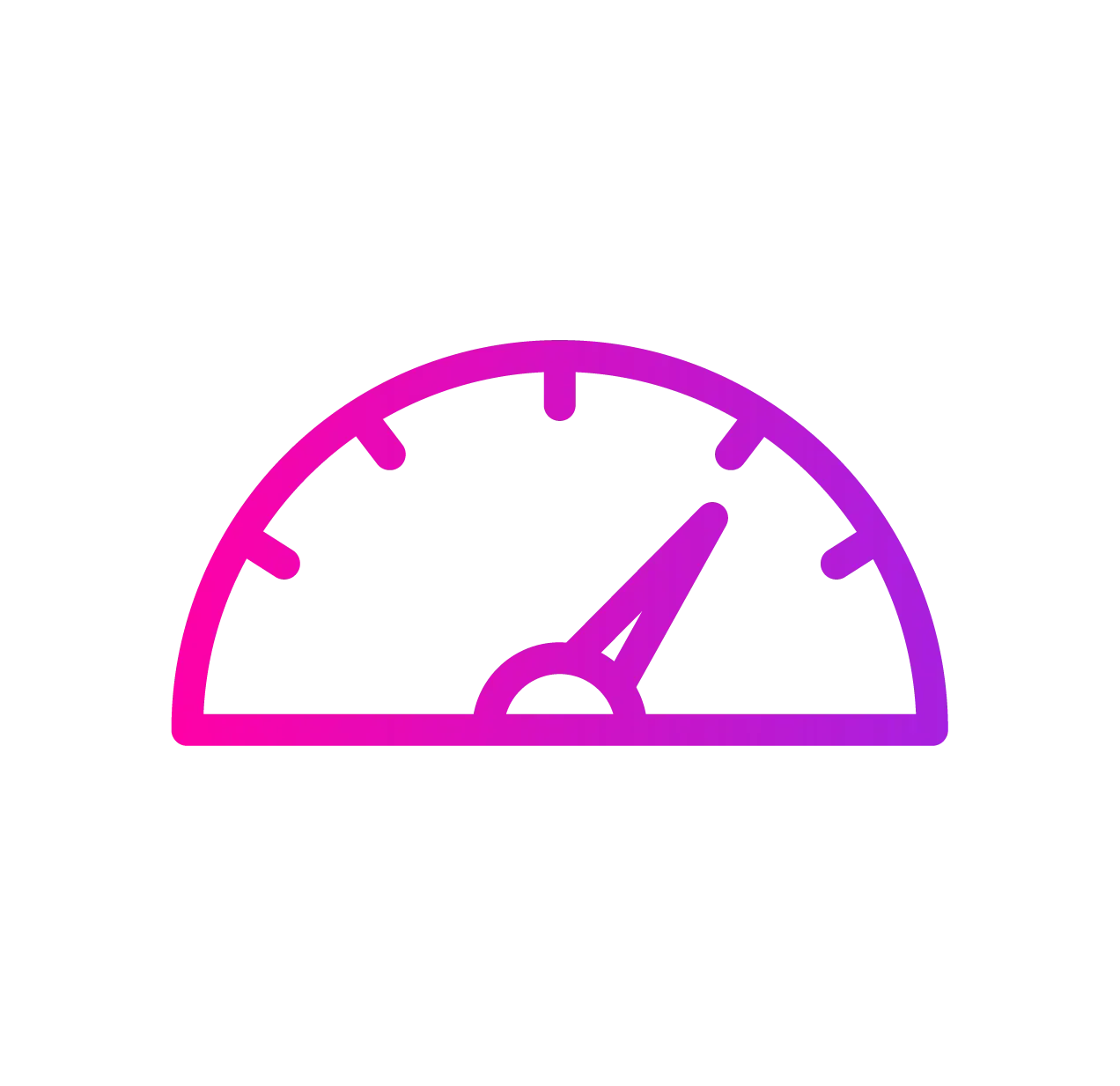 Speedometer icon showing moderate speed; purple to pink gradient.