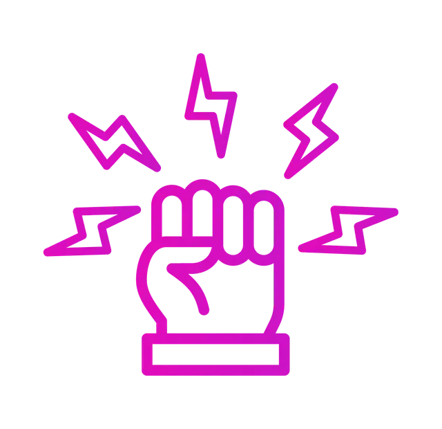 Pink fist with lightning bolts, representing energy or power.