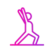 Person in yoga pose with arms raised, pink gradient.