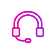 Pink and purple headset icon, suggesting customer service or support.