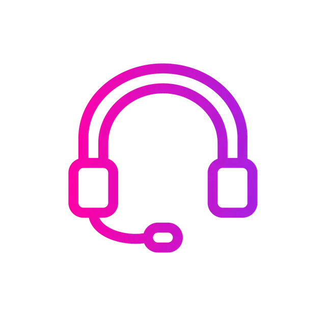 Headset icon, pink and purple gradient, for customer service or support.