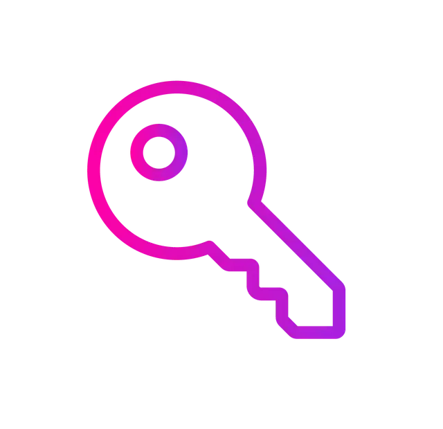 Pink and purple gradient outline of a key.