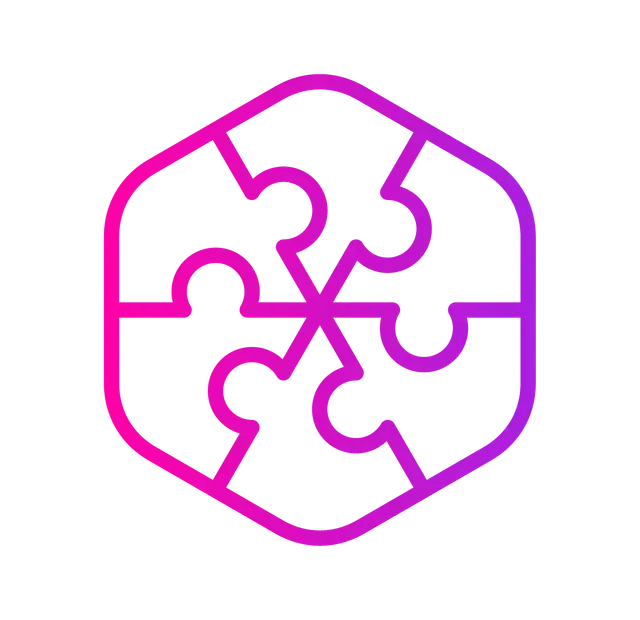 Three stylized people with a purple and pink gradient, symbolizing a group.