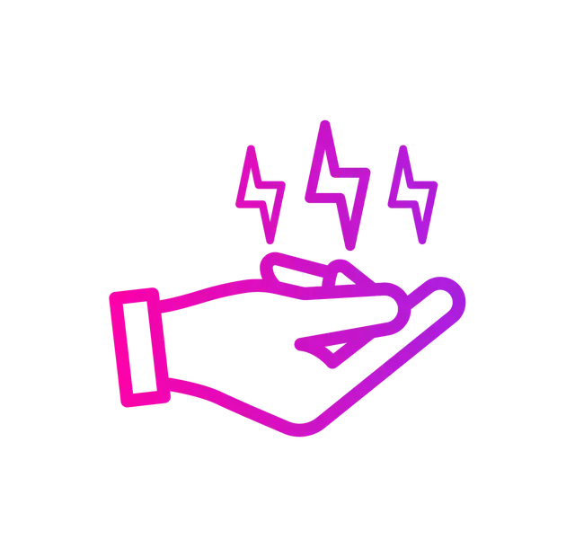 Hand holding three purple lightning bolts.