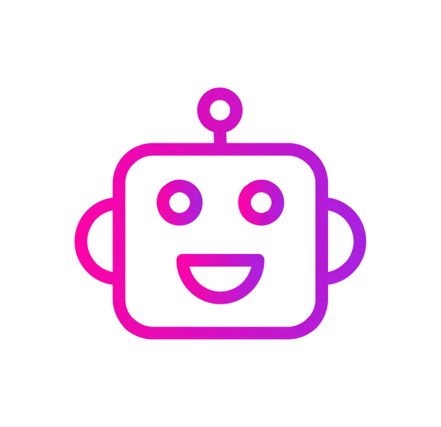 Smiling purple and pink robot icon.