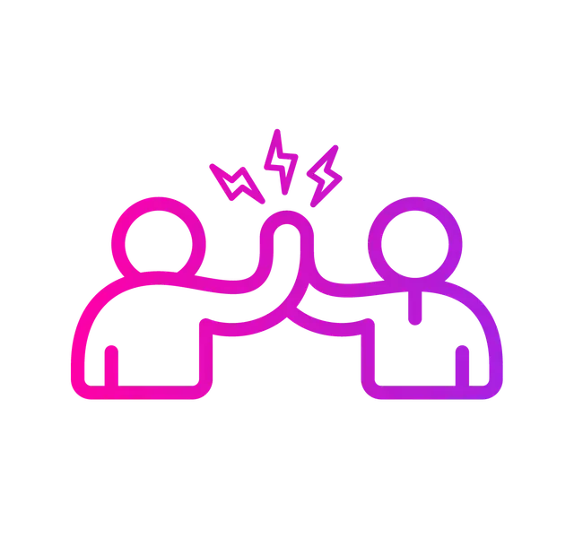 Two figures giving each other a high five, with lightning bolts above.