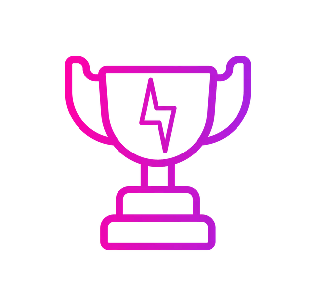 Trophy with lightning bolt, pink to purple gradient.
