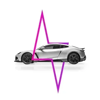 White sports car with a pink zigzag line through it, on a white background.