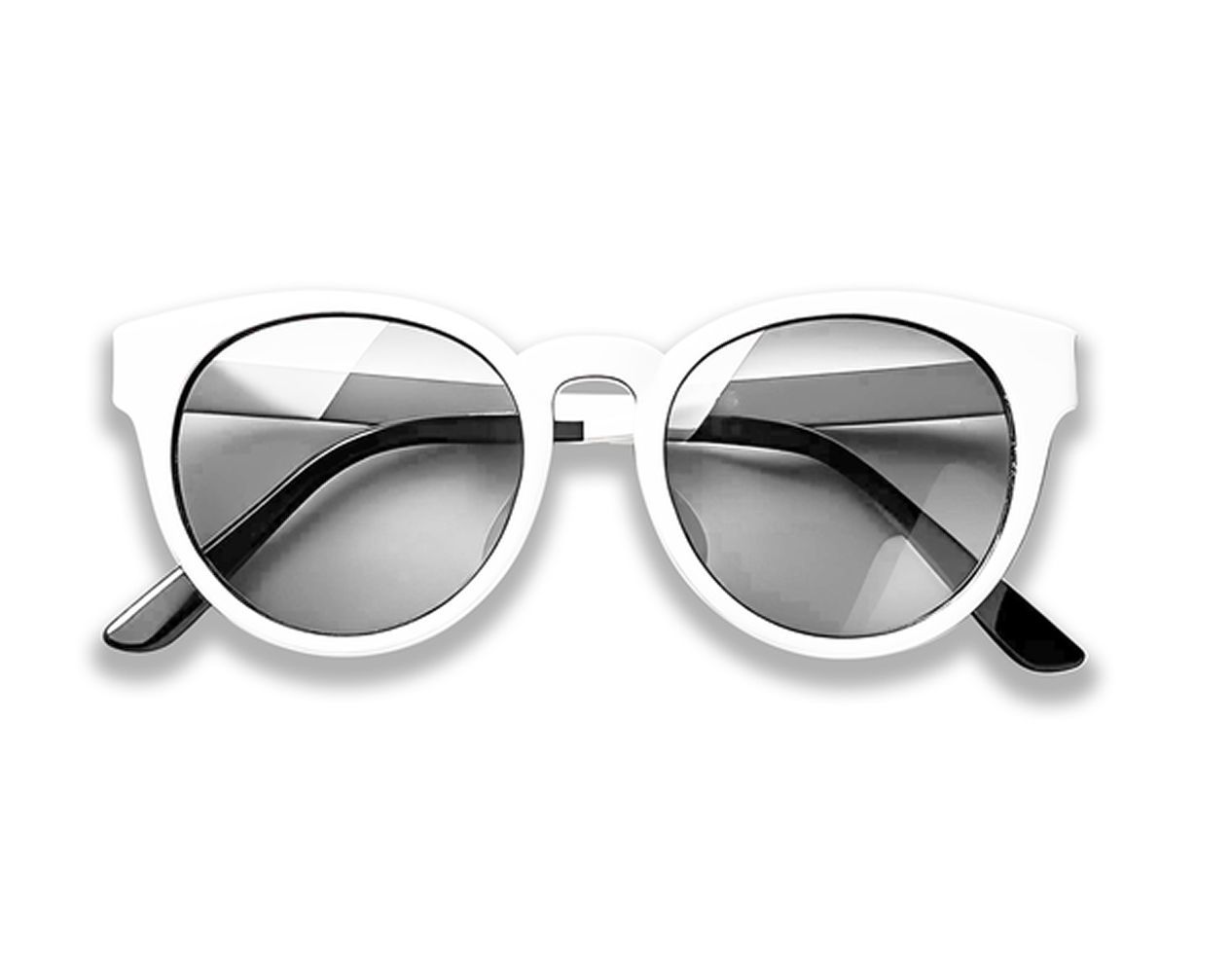 White-framed sunglasses with dark lenses, viewed from directly above on a white background.