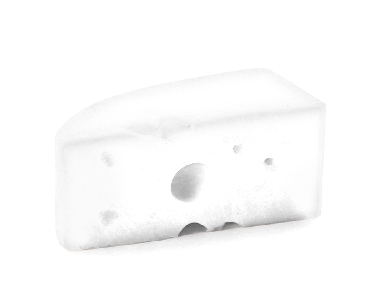 White cheese wedge with holes.