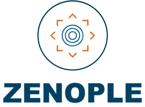 Logo of Zenople: Blue and orange circular design above blue text.