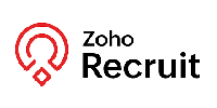Zoho Recruit logo. Red abstract design next to the words