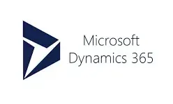 Logo for Microsoft Dynamics 365, with a blue geometric shape and text on a white background.