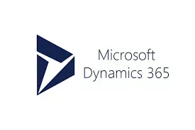 Microsoft Dynamics 365 logo: A dark blue geometric shape and text on a white background.