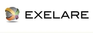 Logo for Exelare, featuring a colorful sphere and the name in black text.