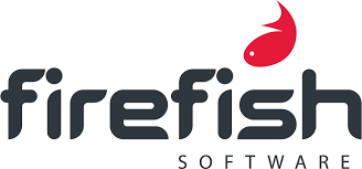 Firefish Software logo: dark gray text with a red fish icon.