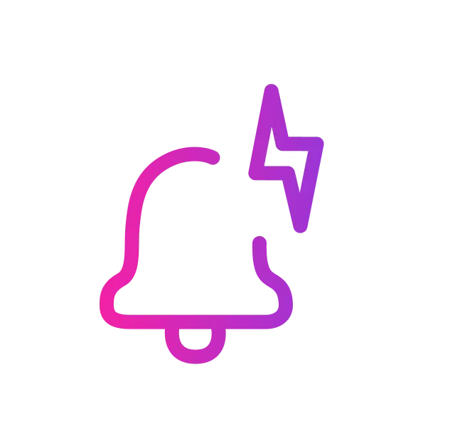 Bell with lightning bolt symbol, purple and pink gradient.