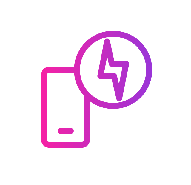 Smartphone charging icon: purple gradient, phone next to a circle with a lightning bolt.