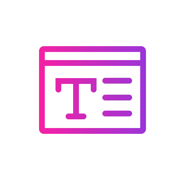 Text editor icon in a gradient of pink and purple.
