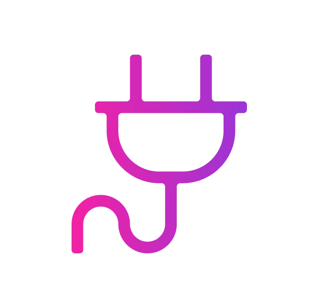 Pink-purple electric plug icon with two prongs and a curved cord.