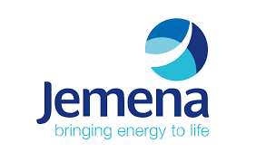 Jemena logo: blue text with a stylized blue and teal globe, tagline 