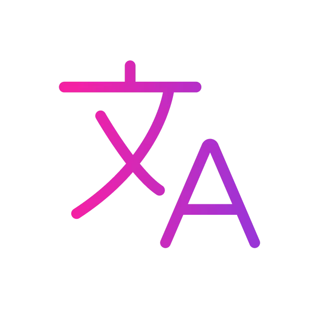 Pink and purple translation icon: Chinese character with letter 