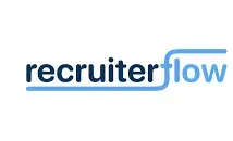 Recruiterflow logo with blue text and a flowing line.